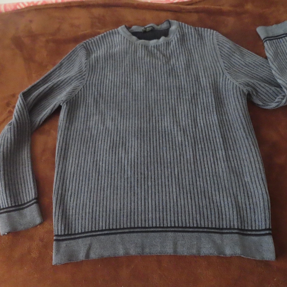 Phil Petter Mens Gray Wool Cotton Long Sleeve Ribbed Knit Pullover Sweater M